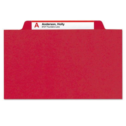 Six-Section Pressboard Top Tab Classification Folders, Six SafeSHIELD Fasteners, 2 Dividers, Letter Size, Bright Red, 10/Box