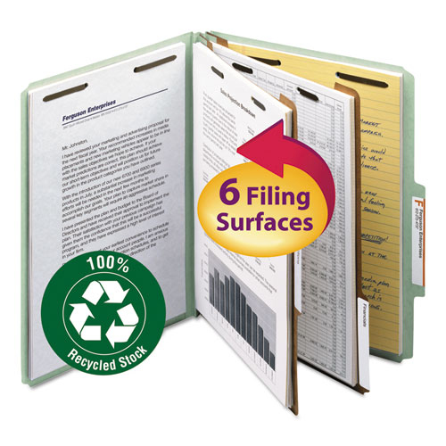 100% RECYCLED PRESSBOARD CLASSIFICATION FOLDERS, 2 DIVIDERS, LETTER SIZE, GRAY-GREEN, 10/BOX
