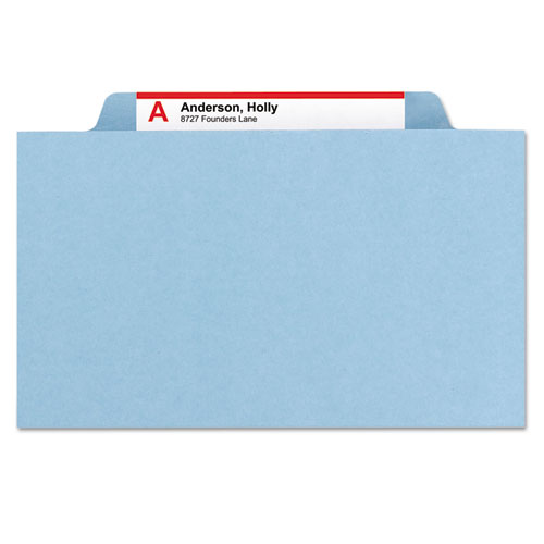 SIX-SECTION PRESSBOARD TOP TAB CLASSIFICATION FOLDERS WITH SAFESHIELD FASTENERS, 2 DIVIDERS, LEGAL SIZE, BLUE, 10/BOX