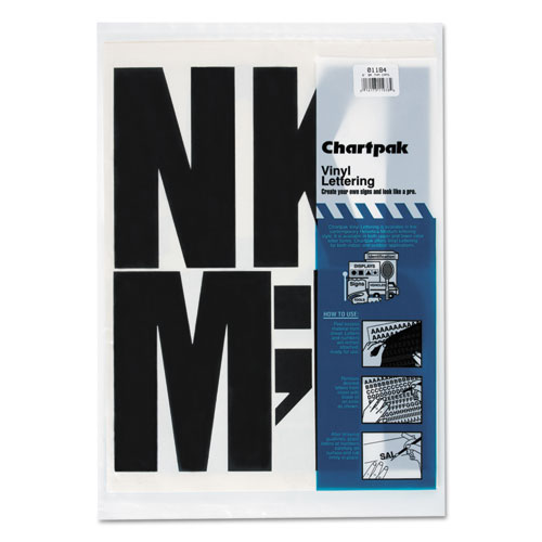 Chartpak® Press-On Vinyl Uppercase Letters, Self Adhesive, Black, 6"H, 38/Pack