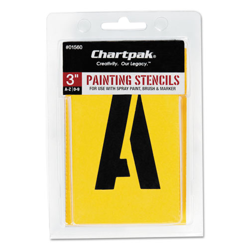 Chartpak® Professionial Lettering Stencils, Painting Stencil Set, A-Z Set/0-9, 3", Manila, 35/Set