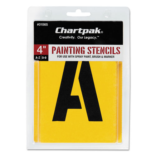 Chartpak® Professional Lettering Stencils, Painting Stencil Set, A-Z Set/0-9, 4", Manila, 35/Set