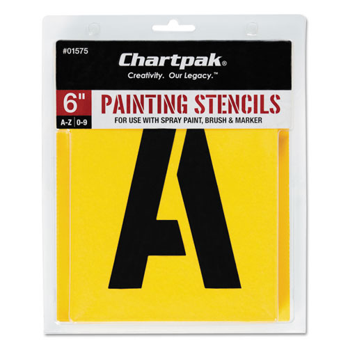 Chartpak® Professional Lettering Stencils, Painting Stencil Set, A-Z Set/0-9, 6", Manila, 35/Set
