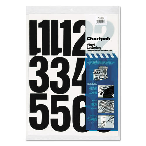 Chartpak® Press-On Vinyl Numbers, Self Adhesive, Black, 4"H, 23/Pack