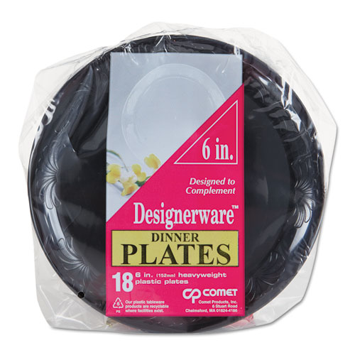 Designerware Plastic Plates, 6 Inches, Black, Round, 10/pack