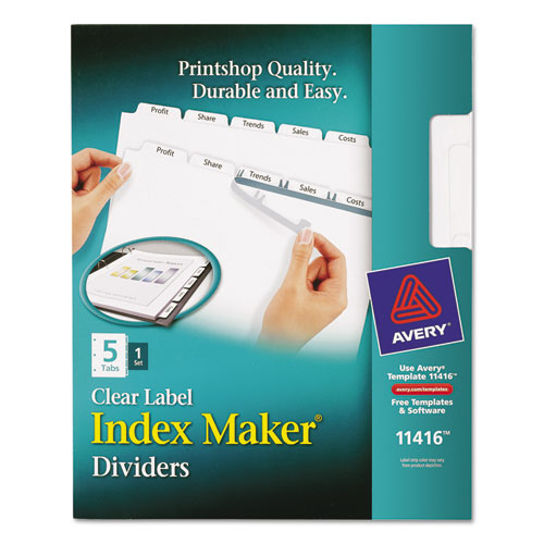 Image of Print and Apply Index Maker Clear Label Dividers with Printable Label Strip and White Tabs, 5-Tab, 11 x 8.5, White, 1 Set