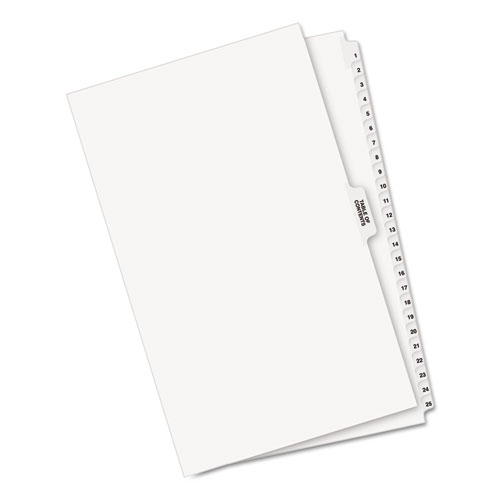 Preprinted Legal Exhibit Side Tab Index Dividers, Avery Style, 26-Tab, 1 to 25, 14 x 8.5, White, 1 Set