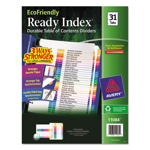 Image of Customizable Table of Contents Ready Index Dividers with Multicolor Tabs, 31-Tab, 1 to 31, 11 x 8.5, White, 1 Set