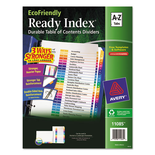 Customizable Table of Contents Ready Index Dividers with Multicolor Tabs, 26-Tab, A to Z, 11 x 8.5, White, 1 Set