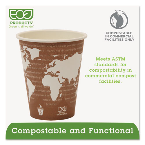World Art Renewable and Compostable Hot Cups, 8 oz, 50/Pack, 20 Packs/Carton