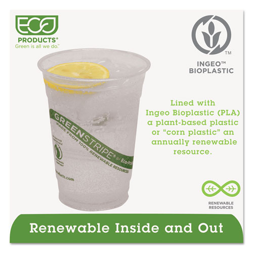 Image of GreenStripe Renewable and Compostable Cold Cups, 16 oz, Clear, 50/Pack, 20 Packs/Carton
