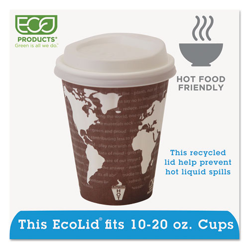 EcoLid 25% Recycled Content Hot Cup Lid, White, Fits 10 oz to 20 oz Cups, 100/Pack, 10 Packs/Carton