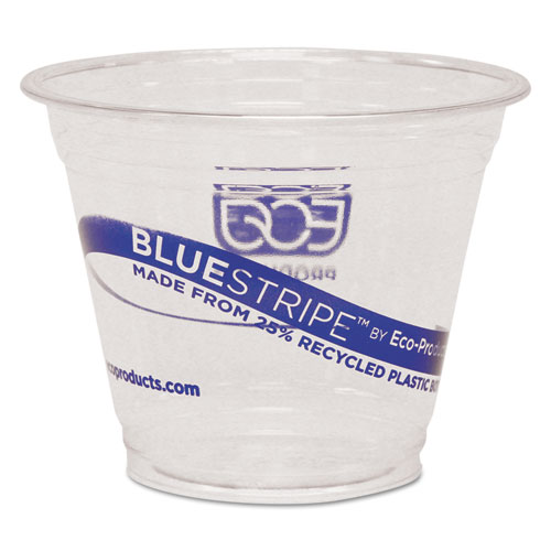 BlueStripe 25% Recycled Content Cold Cups, 9 oz, Clear/Blue, 50/Pack, 20 Packs/Carton
