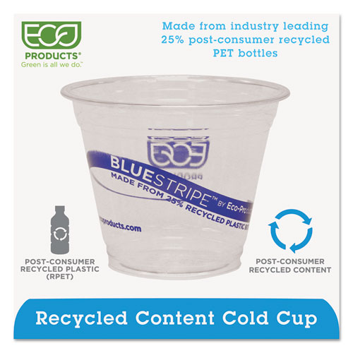 BlueStripe 25% Recycled Content Cold Cups, 9 oz, Clear/Blue, 50/Pack, 20 Packs/Carton