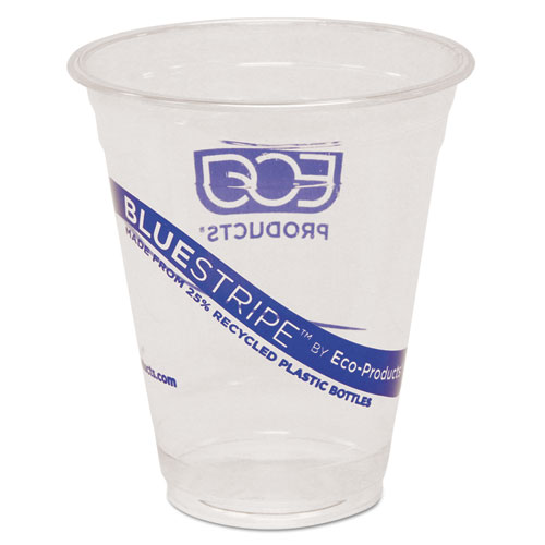 BlueStripe 25% Recycled Content Cold Cups, 12 oz, Clear/Blue, 50/Pack, 20 Packs/Carton