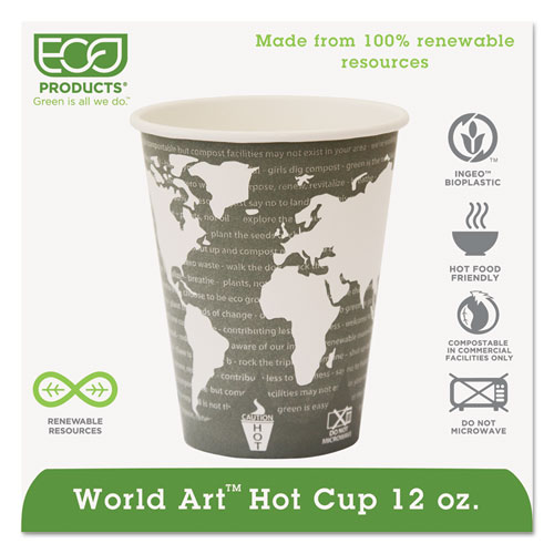 World Art Renewable Compostable Hot Cups, 12 oz., 50/PK, 20 PK/CT