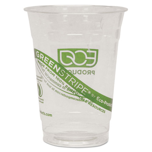 Image of GreenStripe Renewable and Compostable Cold Cups, 16 oz, Clear, 50/Pack, 20 Packs/Carton