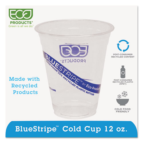 BlueStripe 25% Recycled Content Cold Cups, 12 oz, Clear/Blue, 50/Pack, 20 Packs/Carton