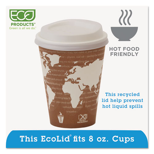 Image of EcoLid 25% Recycled Content Hot Cup Lid, White, Fits 8 oz Hot Cups, 100/Pack, 10 Packs/Carton