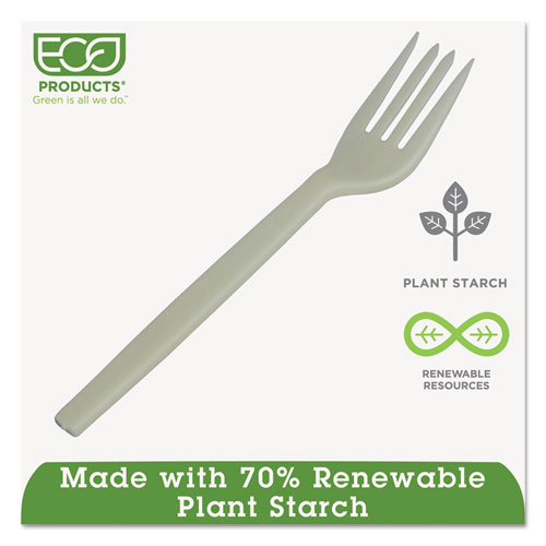 EcoSense Renewable Plant Starch Cutlery, Fork, 7", 50/Pack, 20 Packs/Carton