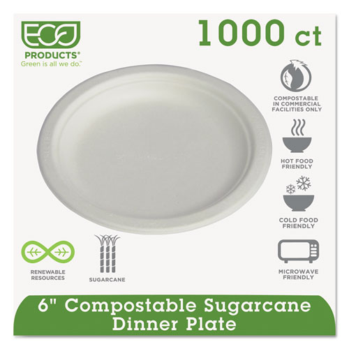 Renewable & Compostable Sugarcane Plates Convenience Pack, 6", 50/pk, 20 Pk/ct
