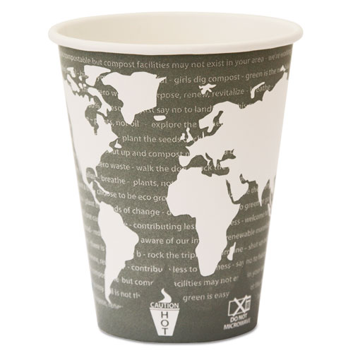 World Art Renewable and Compostable Hot Cups, 12 oz, 50/Pack, 20 Packs/Carton