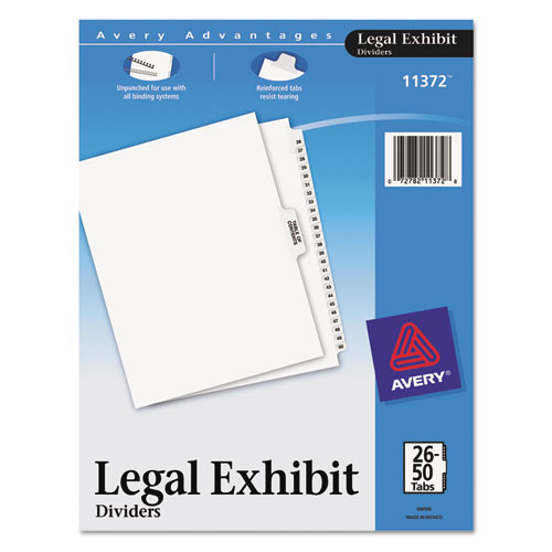 Preprinted Legal Exhibit Side Tab Index Dividers, Avery Style, 26-Tab, 26 to 50, 11 x 8.5, White, 1 Set | by Plexsupply