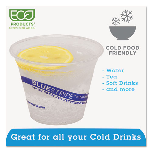 Image of Eco-Products® Bluestripe 25% Recycled Content Cold Cups, 9 Oz, Clear/Blue, 50/Pack, 20 Packs/Carton