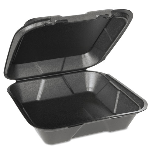 Foam Hinged Carryout Containers, 1-Compartment, Black, 100/bag, 2/ct