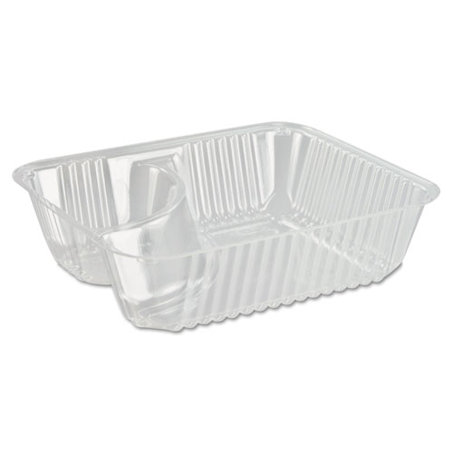 Dart® ClearPac Small Nacho Tray, 2-Compartments, 5 x 6 x 1.5, Clear, Plastic, 125/Bag, 2 Bags/Carton