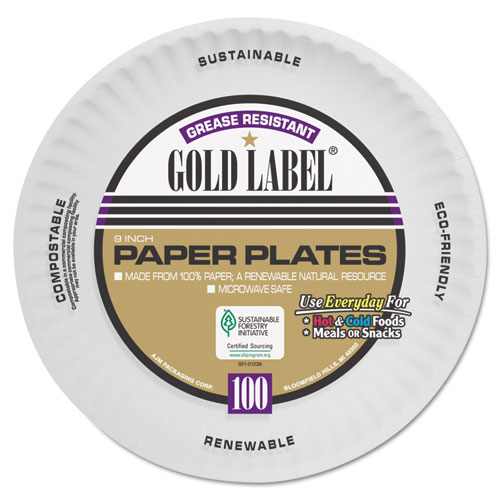 Image of Coated Paper Plates, 9" dia, White, 100/Pack, 12 Packs/Carton