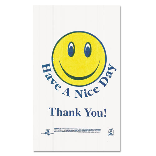 Barnes Paper Company Smiley Face Shopping Bags, 12.5 microns, 11.5" x 21", White, 900/Carton