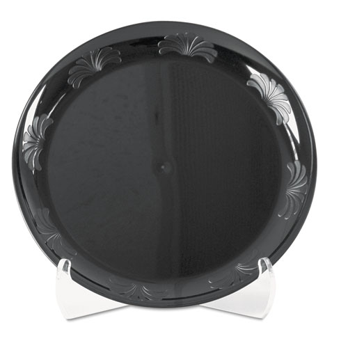 Plastic Plates, 10 1/4 Inches, Designerware Design, Black, Round, 10/pack