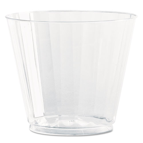 Classic Crystal Plastic Tumblers, 9 oz, Clear, Fluted, Squat, 20/Pack, 12 Packs/Carton