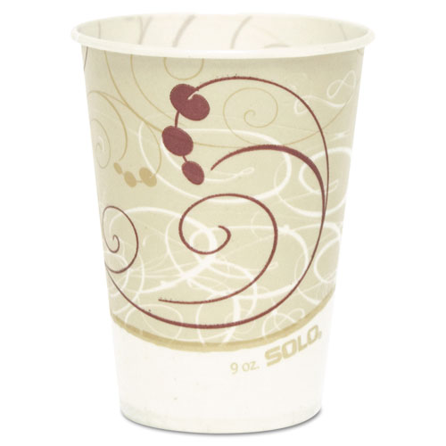 Image of Solo® Symphony Design Wax-Coated Paper Cold Cups,  9 Oz, Beige/White, 100/Sleeve, 20 Sleeves/Carton