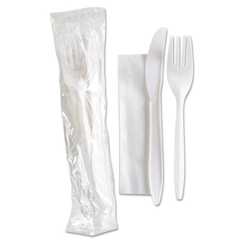 Wrapped Cutlery Kit, Fork, Knife, Napkin, Polypropylene, 500/Carton