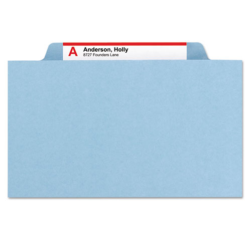 Four-Section Pressboard Top Tab Classification Folders with SafeSHIELD Fasteners, 1 Divider, Legal Size, Blue, 10/Box