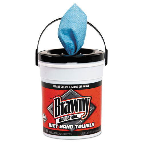 Brawny® Professional Wet Hand Towels, 1-Ply, 8.6 X 12.2, Fresh Scent, Blue, 84/Pail, 6/Carton