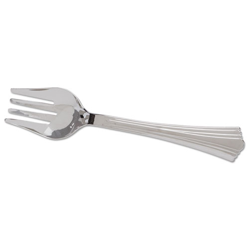 Heavyweight Plastic Serving Forks, Silver, 10", Reflections, 60/carton