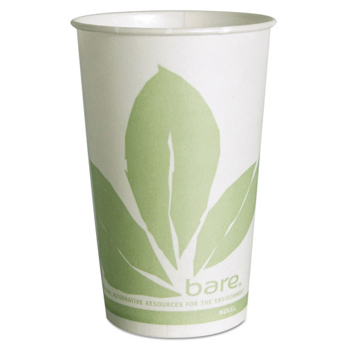 BARE ECO-FORWARD TREATED PAPER COLD CUPS, 16 OZ, GREEN/WHITE, 100/SLEEVE 10 SLEEVES/CARTON
