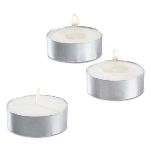 TEALIGHT CANDLE, 5 HOUR BURN, 0.5"H, WHITE, 50/PACK, 10 PACKS/CARTON