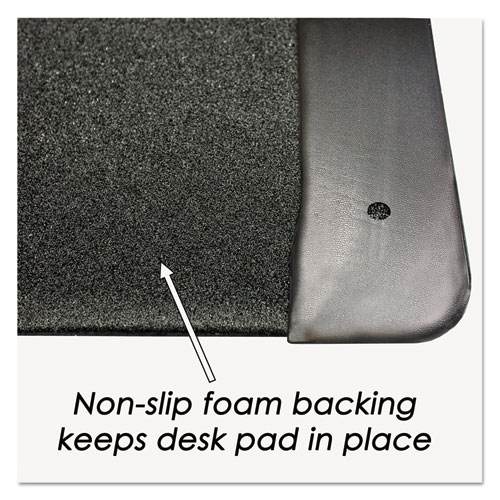 Image of Executive Desk Pad with Antimicrobial Protection, Leather-Like Side Panels, 24 x 19, Black