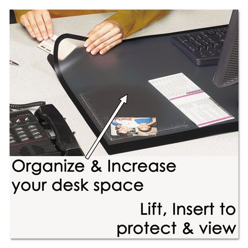 Desk Pad with Transparent Lift-Top Overlay and Antimicrobial Protection, 31" x 20", Black Pad, Transparent Frost Overlay