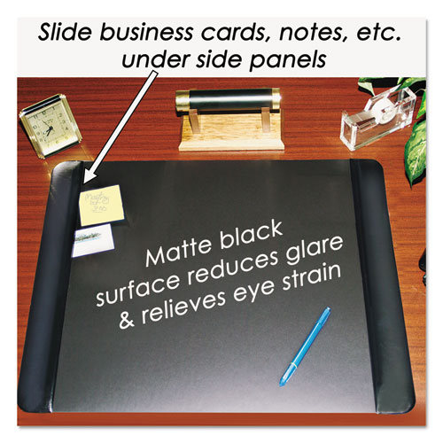Image of Executive Desk Pad with Antimicrobial Protection, Leather-Like Side Panels, 24 x 19, Black