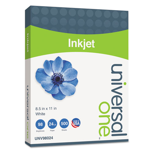 Universal® Inkjet Paper, 98 Brightness, 24lb, 8-1/2 x 11, White, 500 Sheets/Ream
