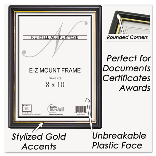 Image of EZ Mount Document Frame with Trim Accent and Plastic Face, Plastic, 8 x 10, Black/Gold