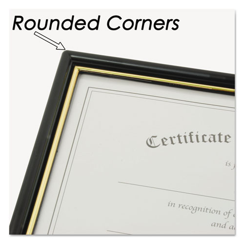 Image of Nudell™ Ez Mount Document Frame With Trim Accent And Plastic Face, Plastic, 8.5 X 11 Insert, Black/Gold