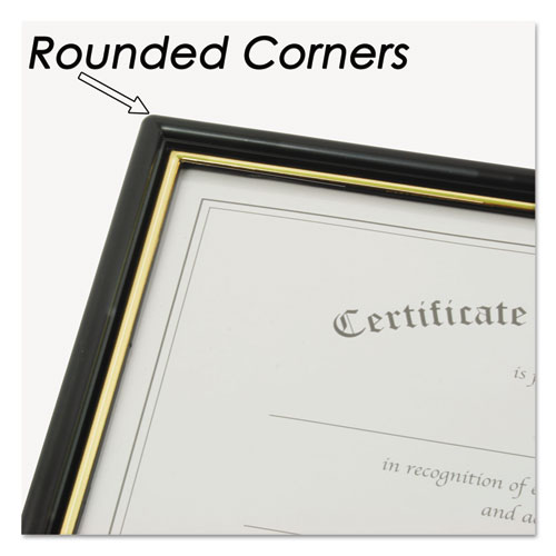 Image of EZ Mount Document Frame with Trim Accent and Plastic Face, Plastic, 8.5 x 11 Insert, Black/Gold, 18/Carton