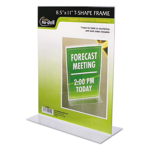 Clear Plastic T-Shaped Countertop Sign Holder, Two-Sided, Bottom-Load, Horizontal/Vertical Orientation, 8.5 x 11 Insert