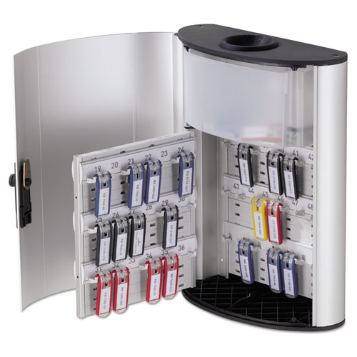 Durable® Key Box Plus, 54-Key, Brushed Aluminum, Silver, 11 3/4 x 4 5/8 x 15 3/4